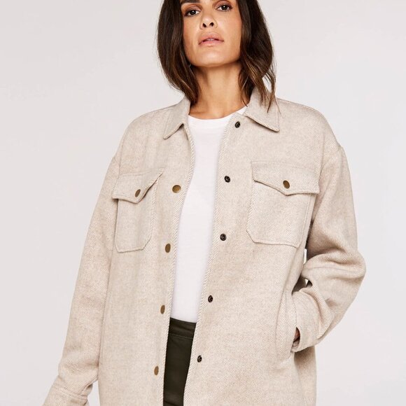 NWT - Apricot Herringbone Cream/Tan Twill Shacket - Picture 3 of 5